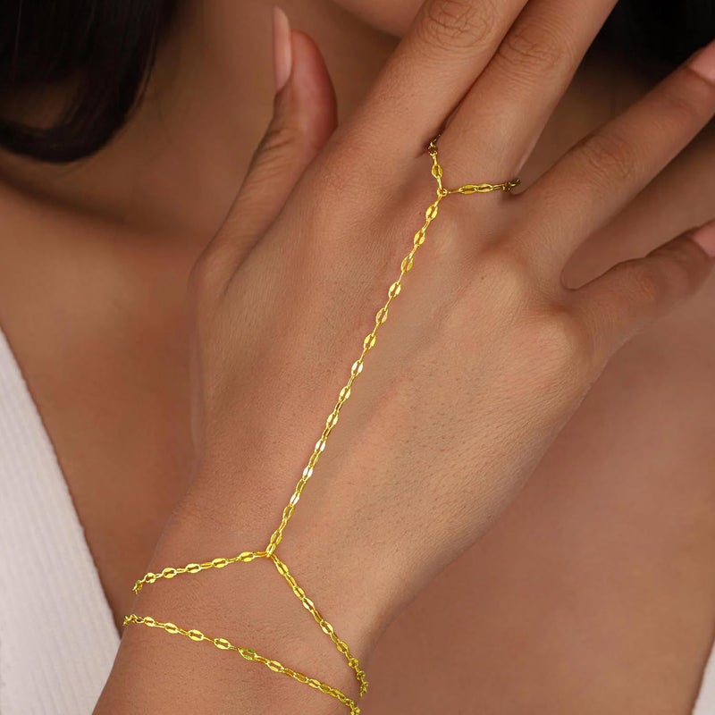 Yoosteel Hand Chain Bracelet for Women - Dainty 14K-Gold-Plated Finger Ring Hand Chains Layered Trendy Link Bracelets Jewelry Valentine's Day Gifts for Women - Image 2